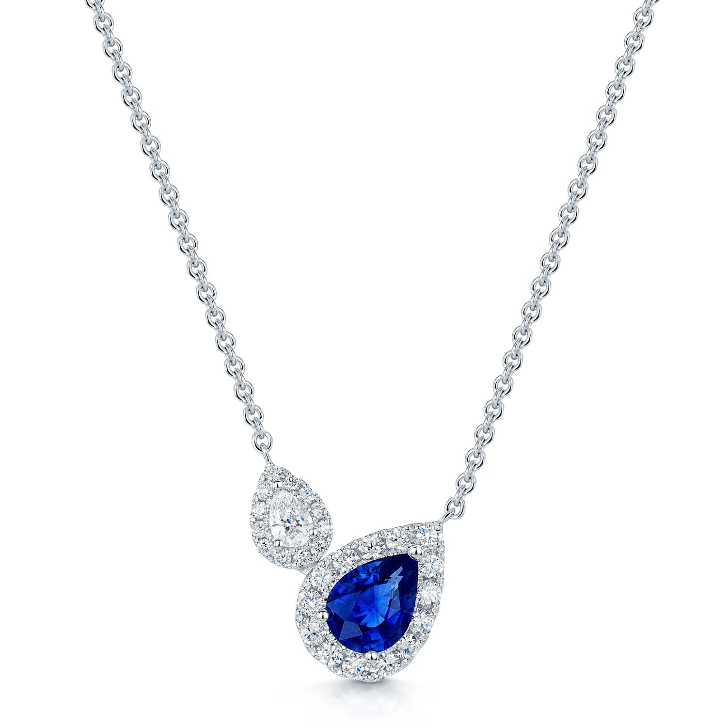 Berry's 18ct White Gold Toi et Moi Pear cut Sapphire and Diamond Pendant - Berry's Jewellers