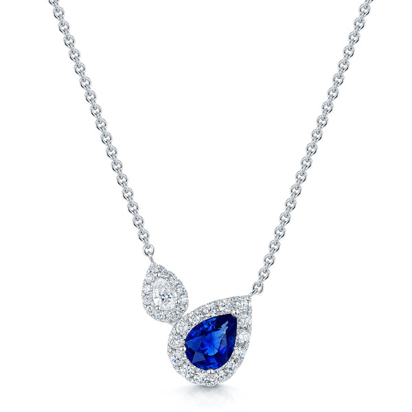 Berry's 18ct White Gold Toi et Moi Pear cut Sapphire and Diamond Pendant - Berry's Jewellers