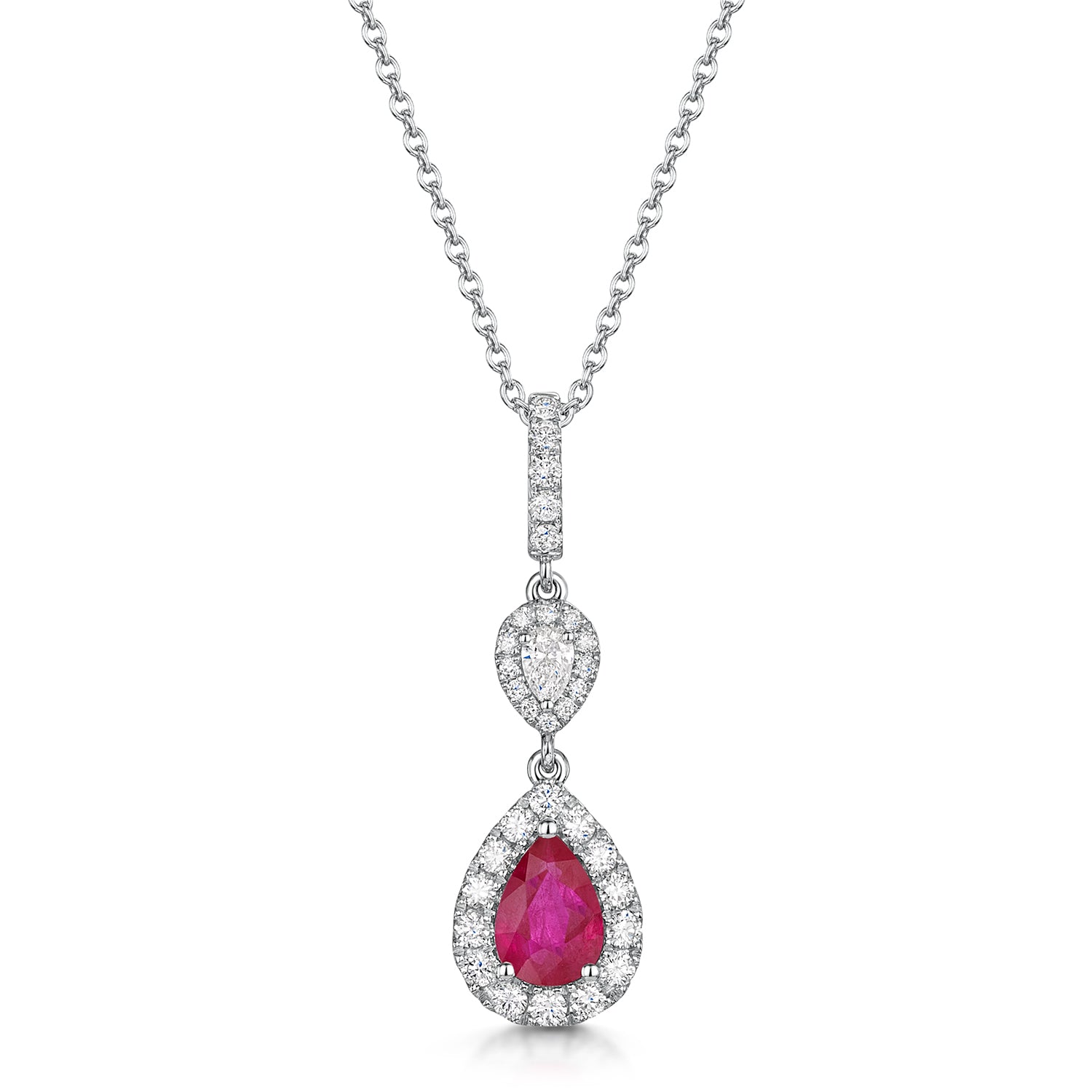 18ct White Gold Pear Cut Ruby And Diamond Pendant