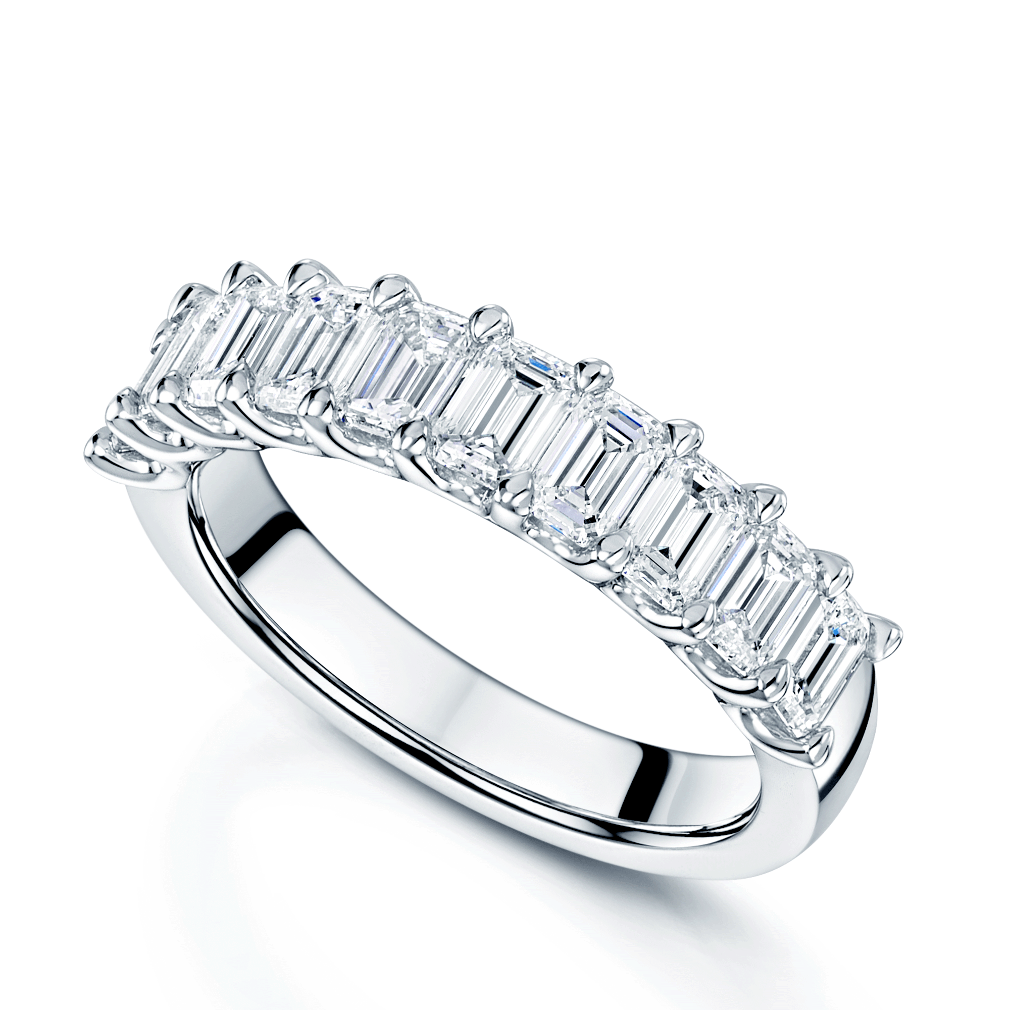 Platinum Emerald Cut Diamond Claw Set Half Eternity Ring