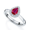 Berry's Platinum Pear Ruby Ring with Diamond Halo - Berry's Jewellers