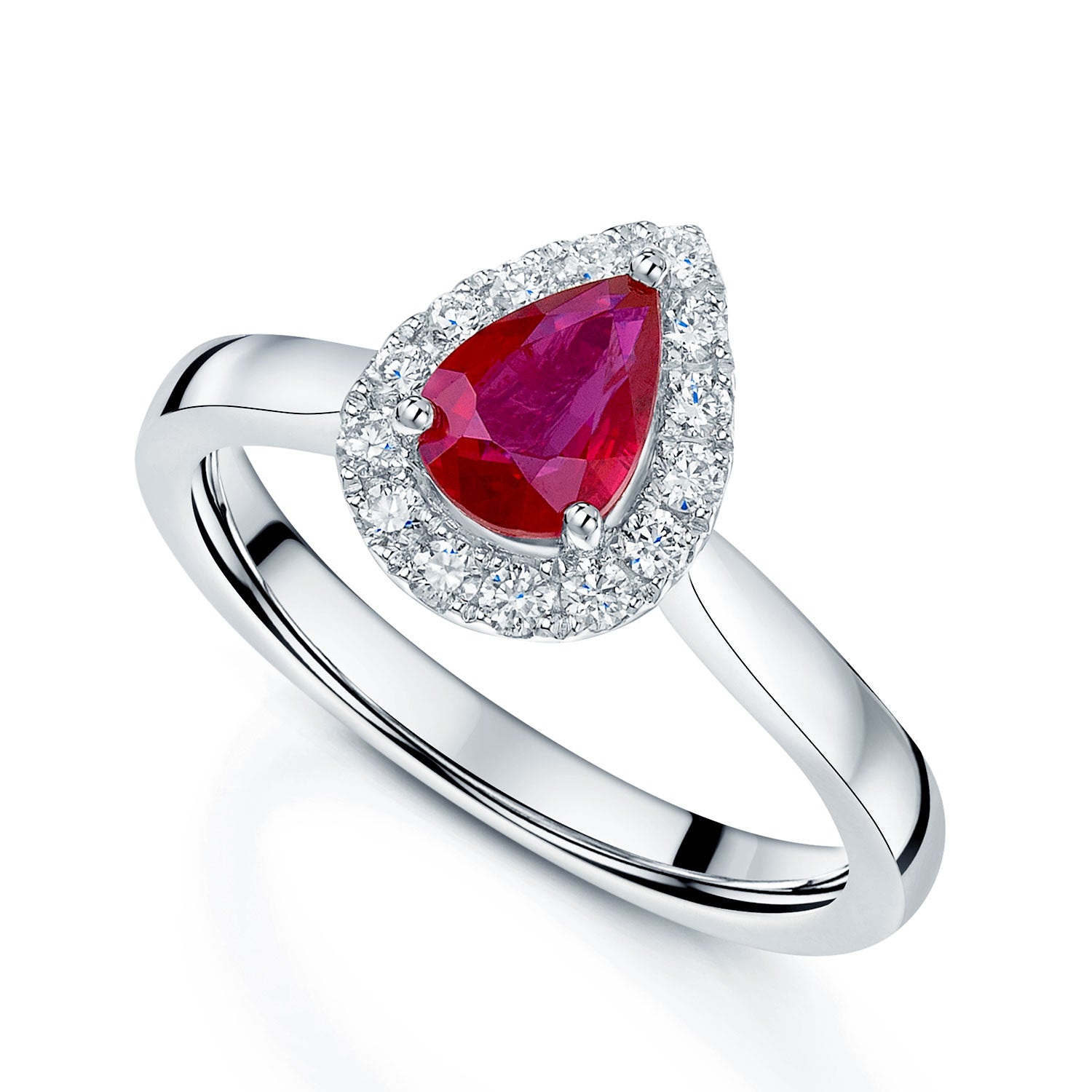 Berry's Platinum Pear Ruby Ring with Diamond Halo - Berry's Jewellers