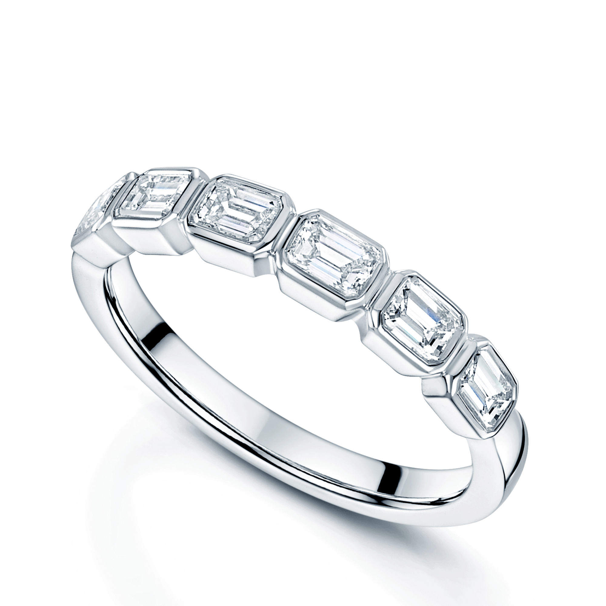 Platinum Emerald Cut Diamond Rub Over Style Half Eternity Ring