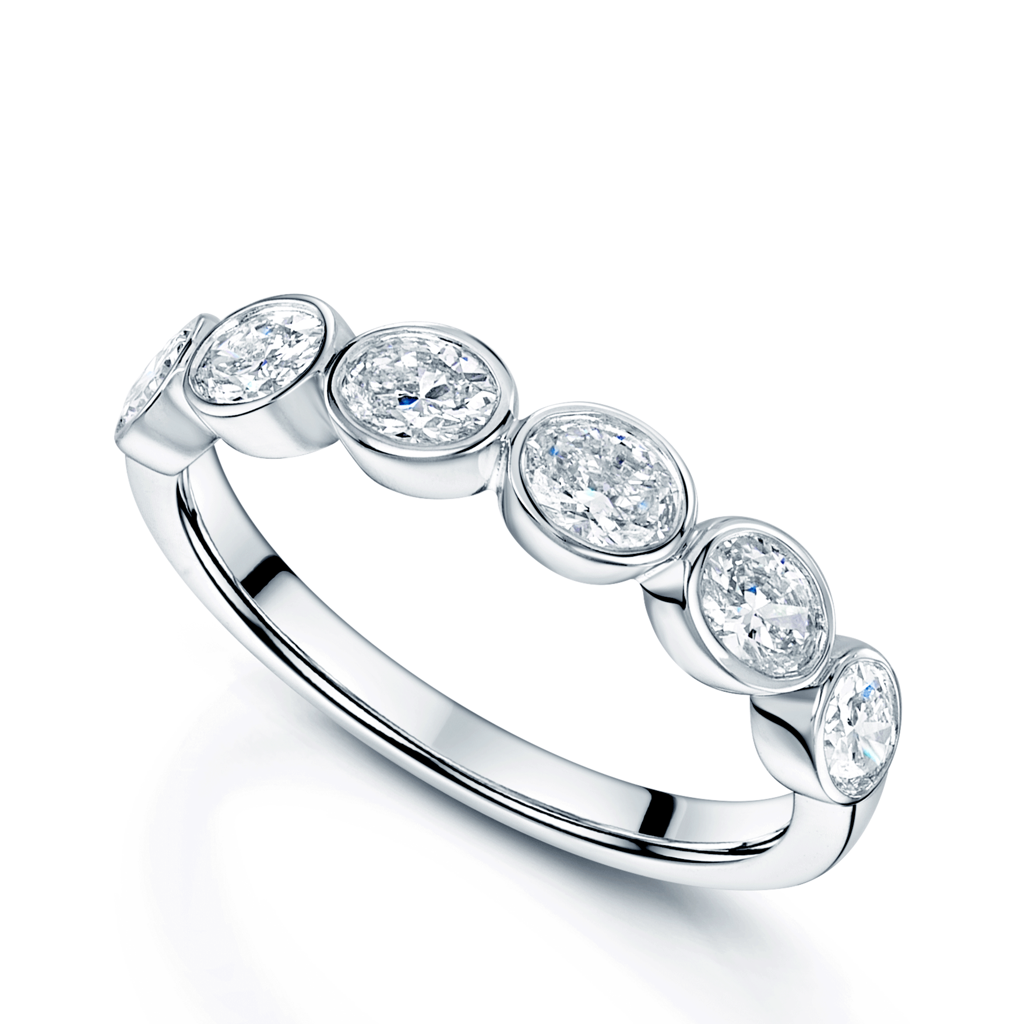 Platinum Oval Cut Diamond Rub Over Style Eternity Ring