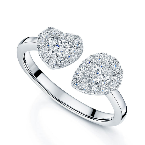 Berry's Platinum Toi et Moi Pear and Heart Shaped Diamond Halo Two Stone Ring - Berry's Jewellers