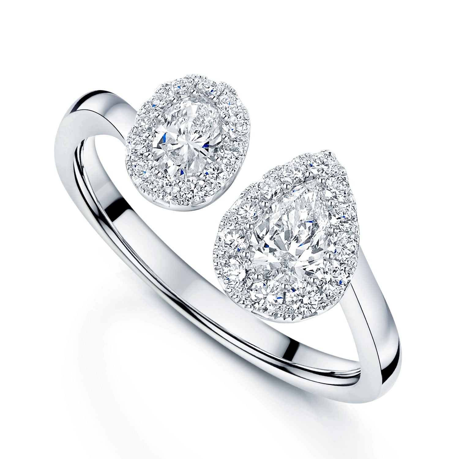 Berry's Platinum Toi et Moi Pear And Oval Cut Diamond Halo Two Stone Ring - Berry's Jewellers