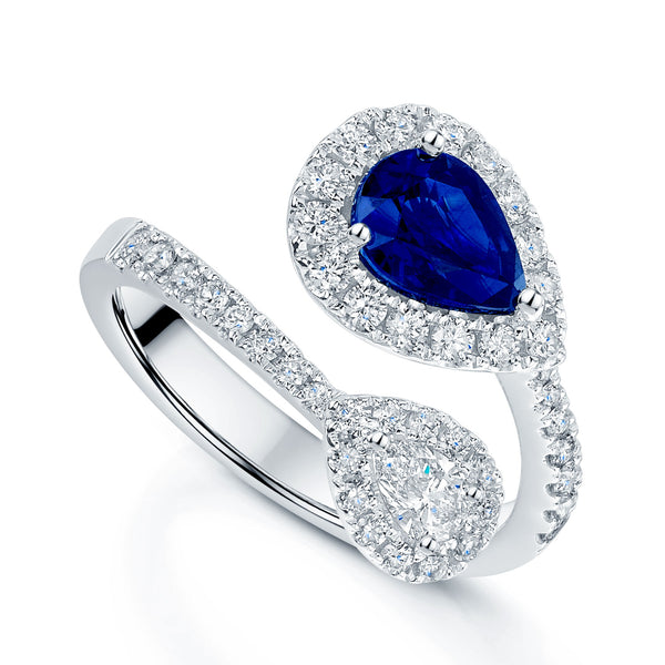 Berry's Platinum Pear Cut Sapphire And Diamond Halo Toi Et Moi Ring - Berry's Jewellers