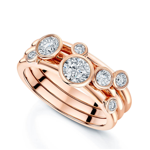 Berry's 18ct Rose Gold Round Brilliant Cut Diamond Three Stacker Ring - Berry's Jewellers