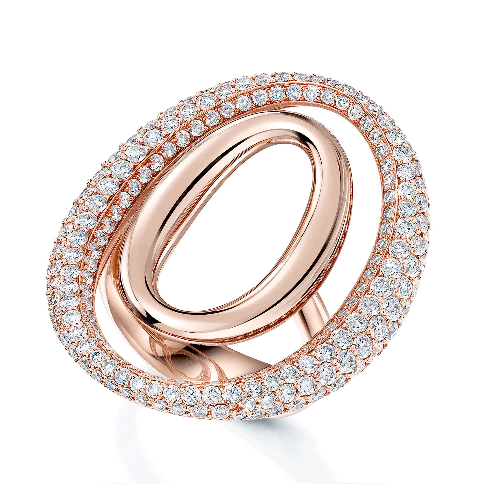 18ct Rose Gold Diamond Double Oval Ring