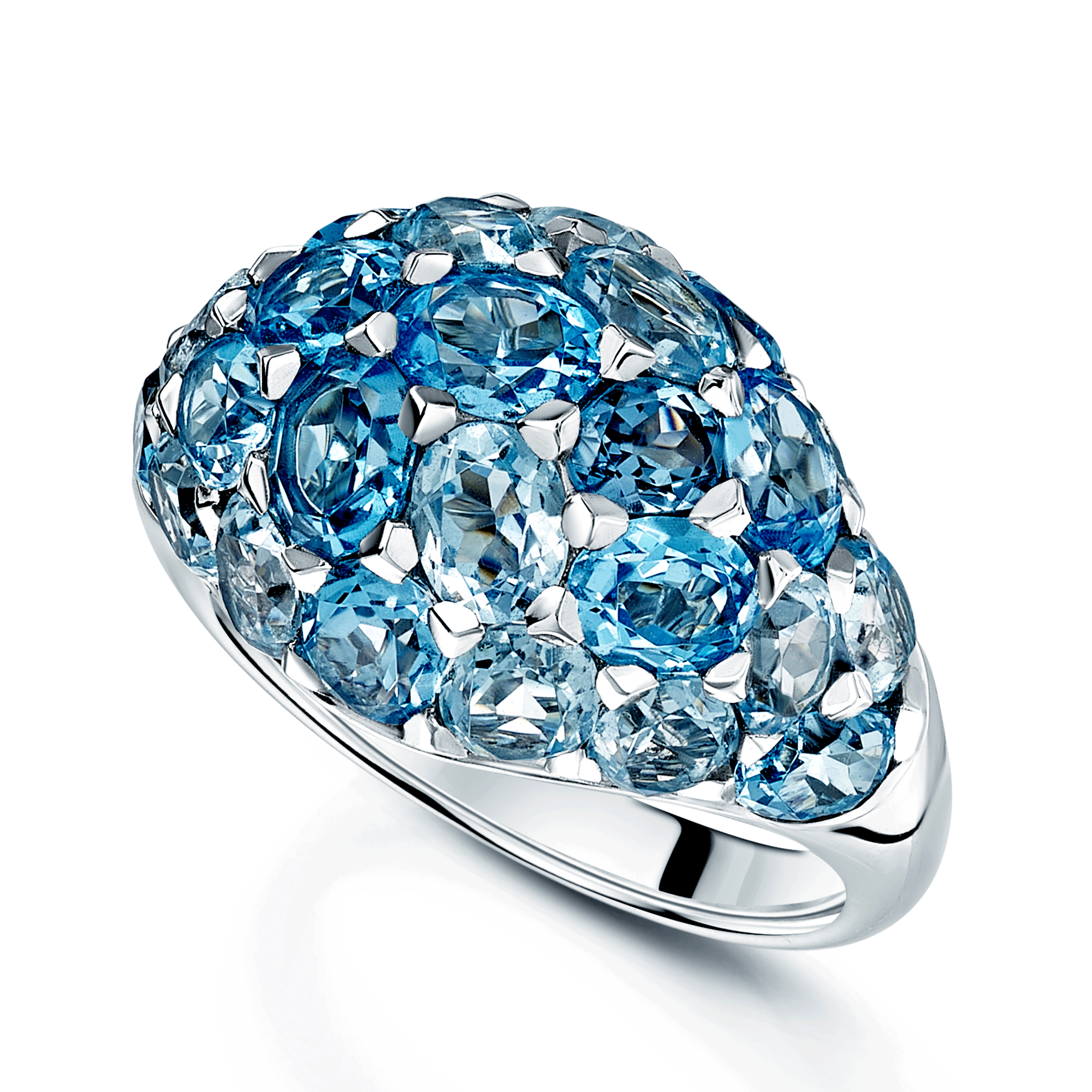 18ct White Gold Blue Topaz Domed Style Ring