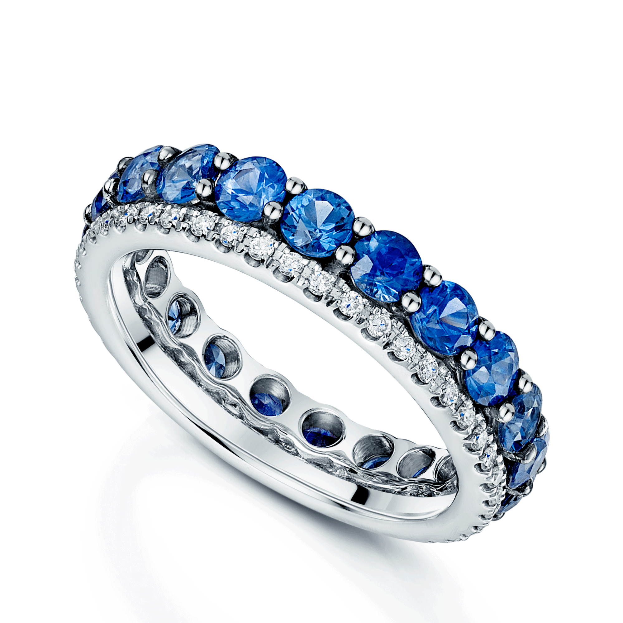 18ct White Gold Sapphire And Diamond Double Row Ring