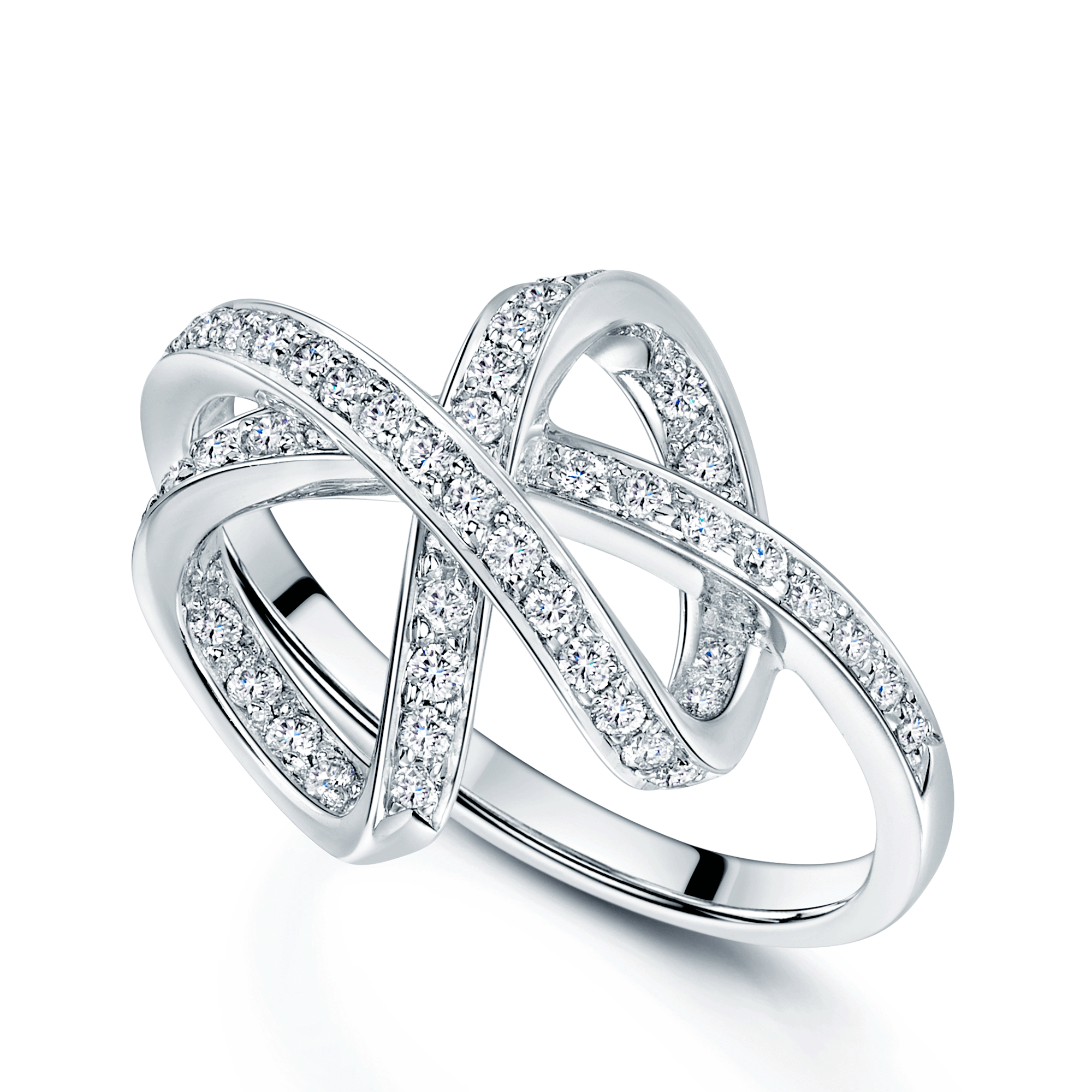 18ct White Gold Round Brilliant Cut Diamond Bow Design Dress Ring