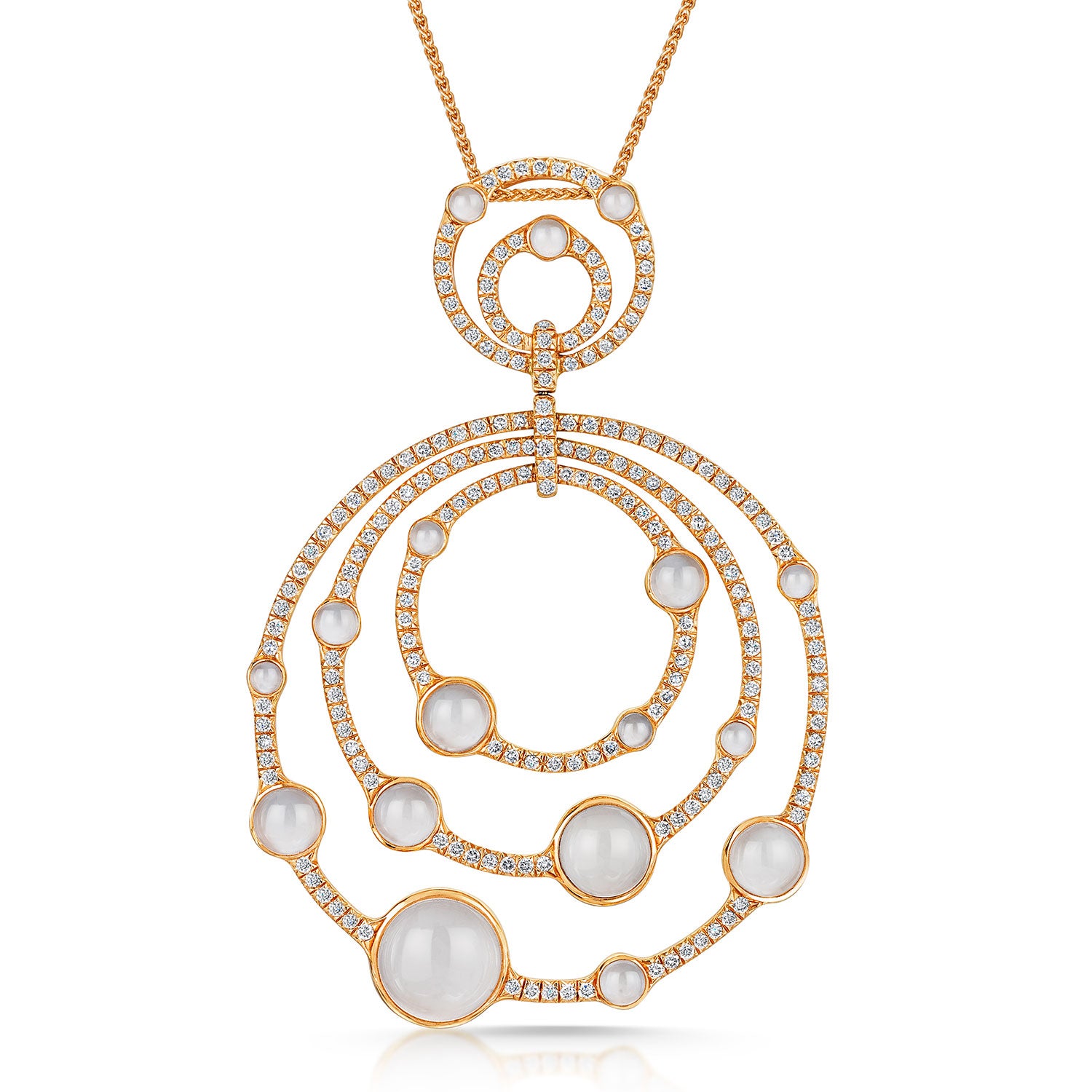 Berry's 18ct Rose Gold Moonstone & Diamond Large Triple Circle Pendant - Berry's Jewellers
