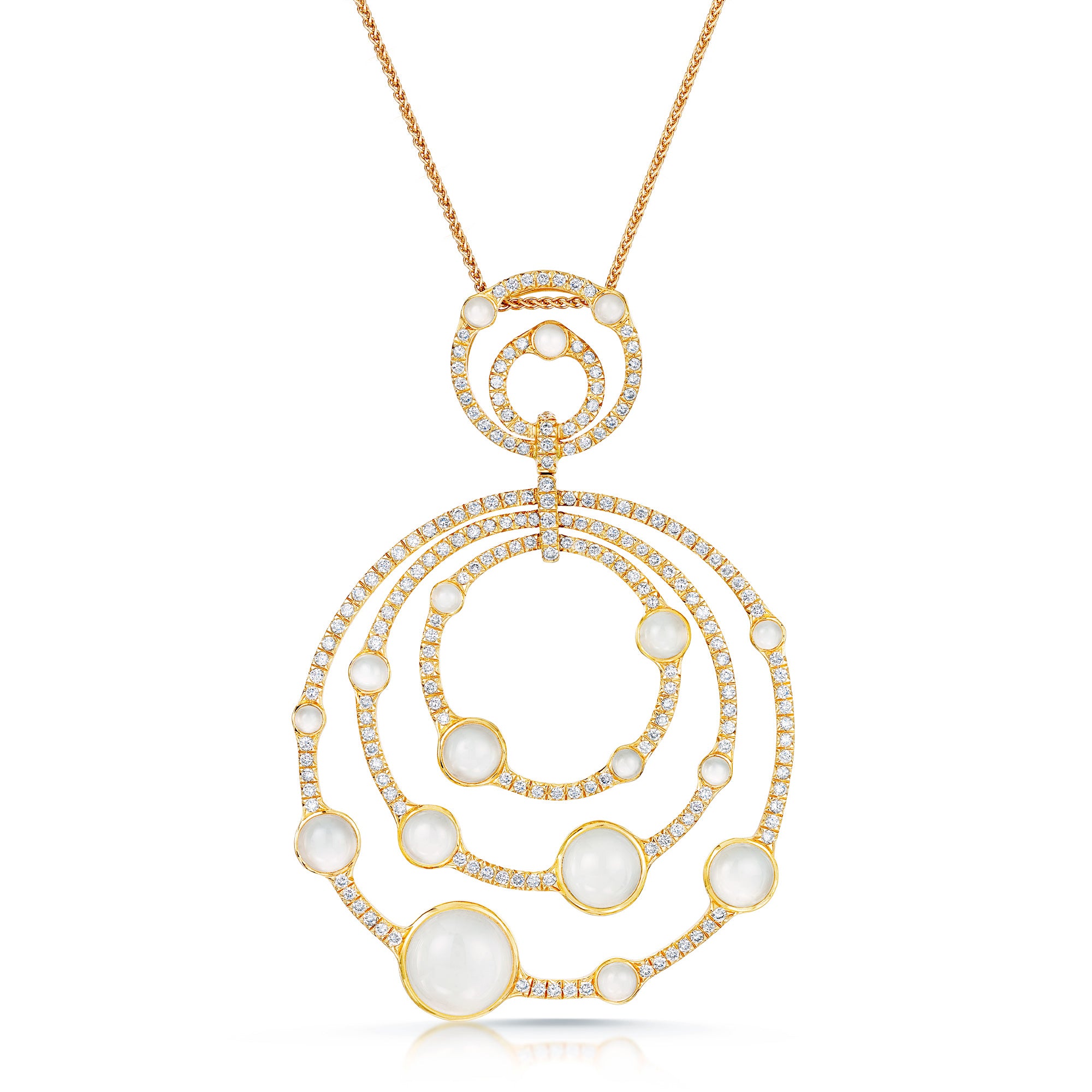 18ct Rose Gold Moonstone & Diamond Large Triple Circle Pendant