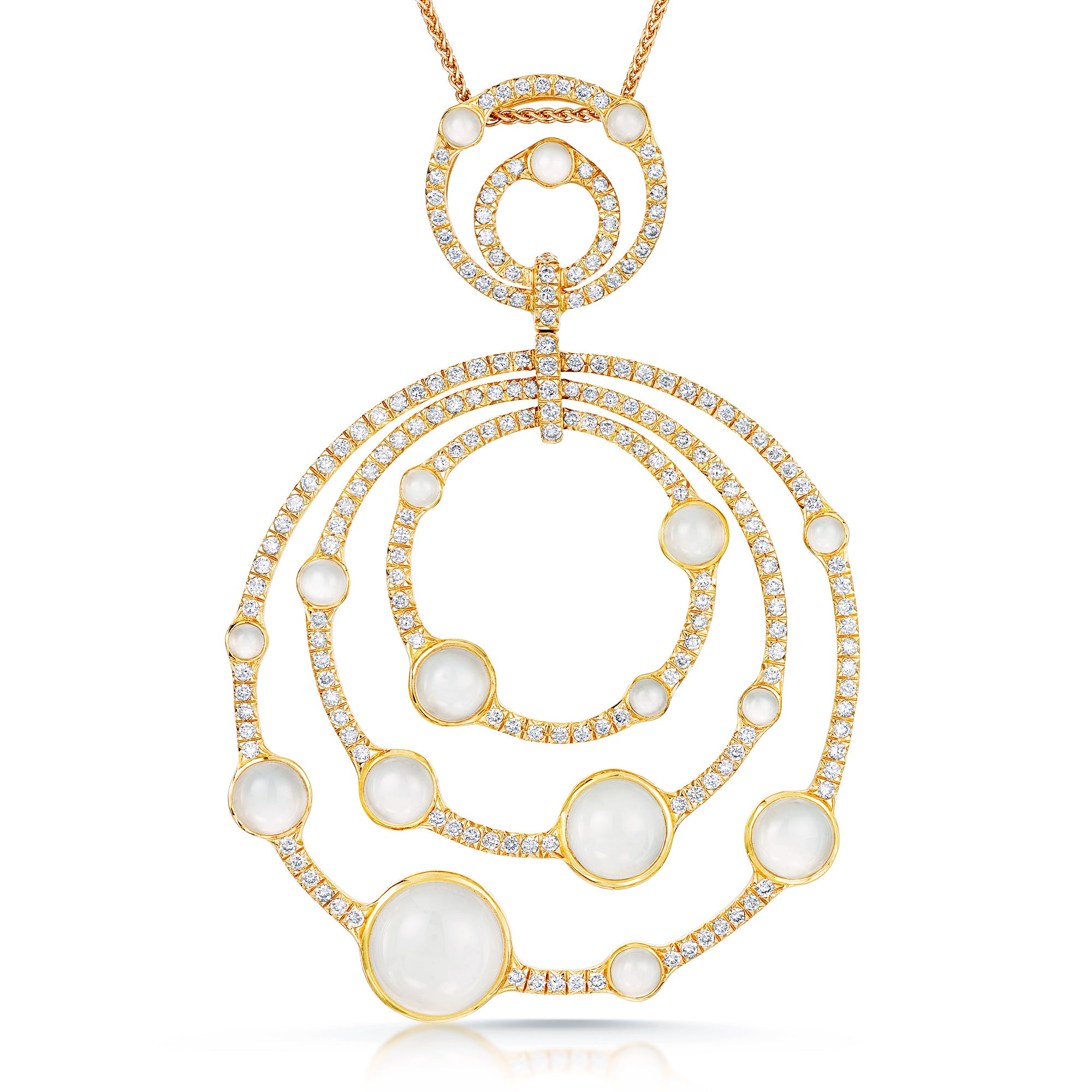 18ct Rose Gold Moonstone & Diamond Large Triple Circle Pendant