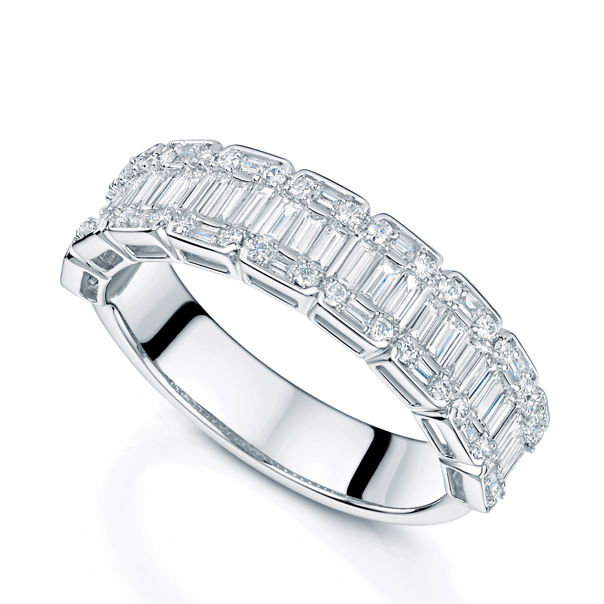 Platinum Baguette And Round Brilliant Cut Diamond Fancy Dress Ring