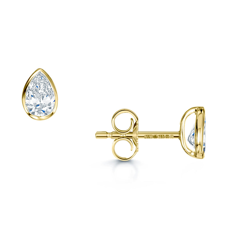 Berry's 18ct Yellow Gold Pear Cut Diamond 0.50ct Rub Over Stud Earrings - Berry's Jewellers