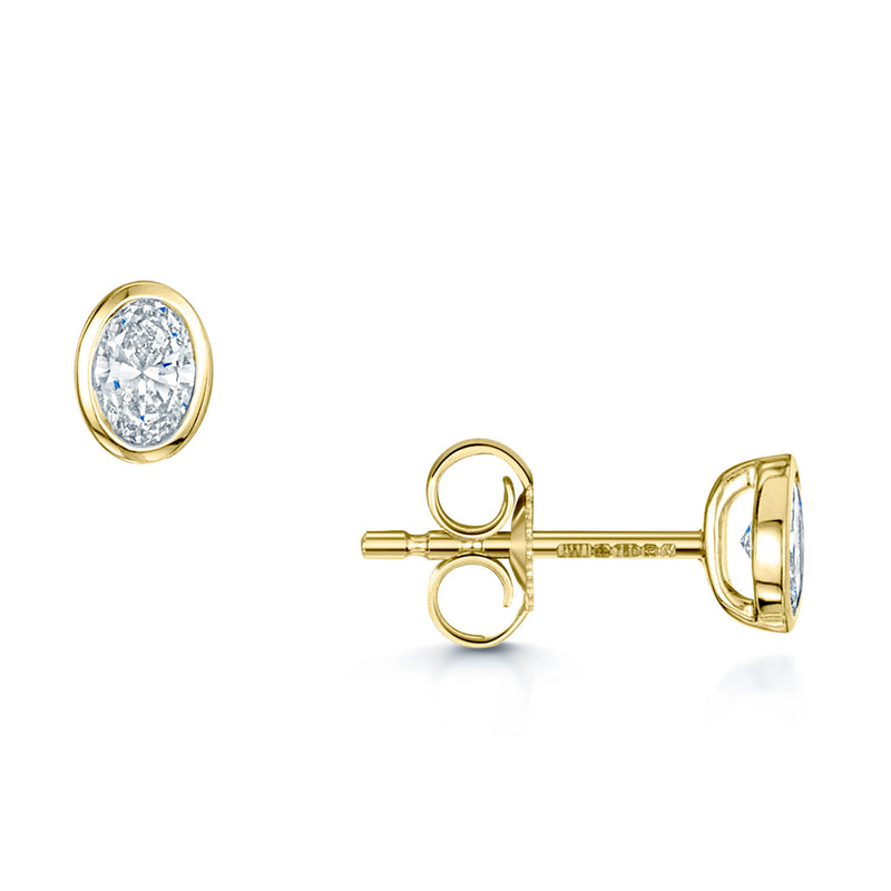 Berry's 18ct Yellow Gold Oval Cut Diamond 0.30ct Rub Over Stud Earrings - Berry's Jewellers