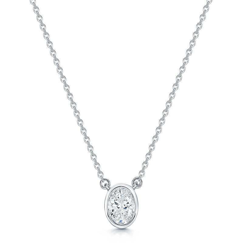 Berry's 18ct White Gold Oval Cut Diamond 0.80ct Rub Over Pendant - Berry's Jewellers