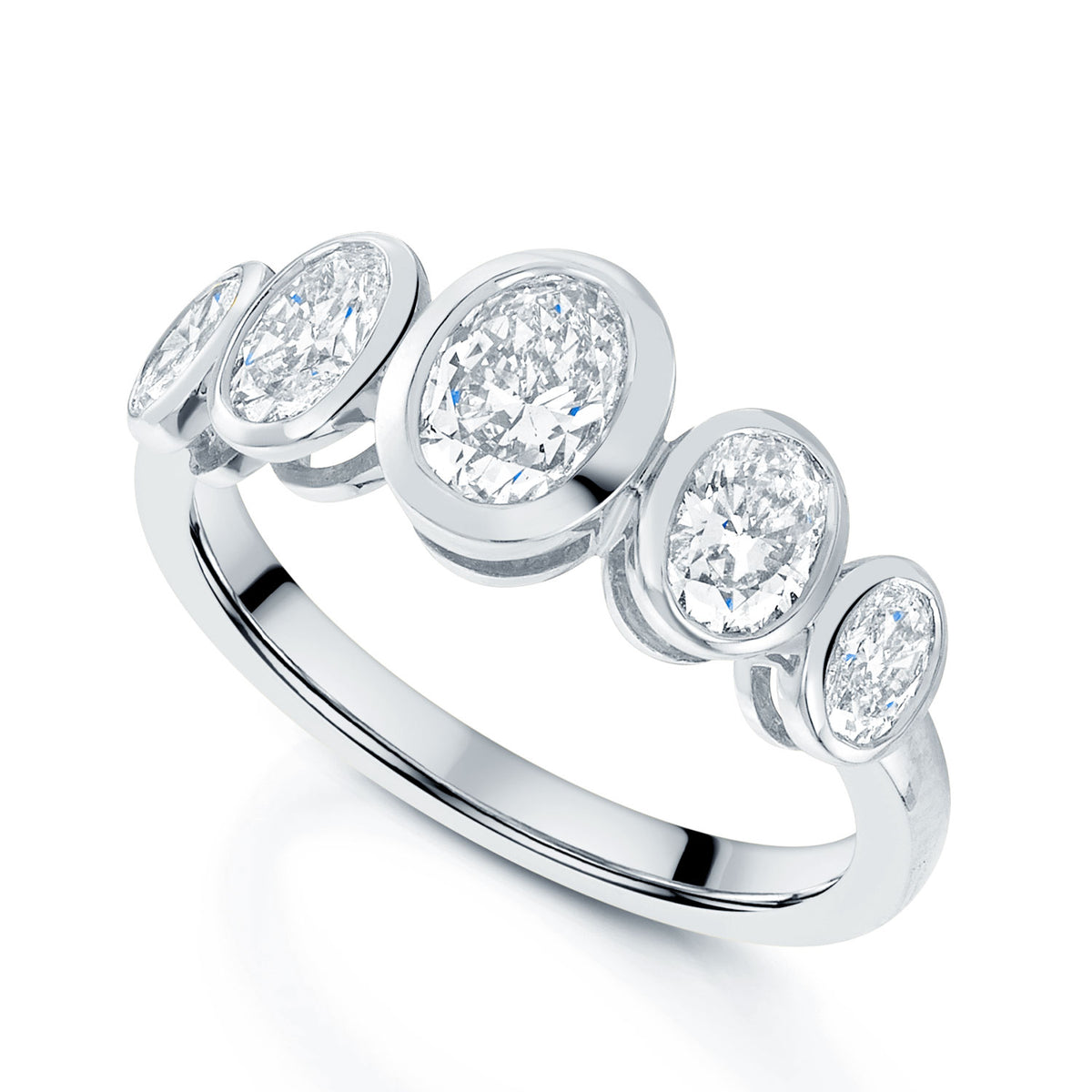 Berry's Platinum Oval Cut Diamond Rub Over Five Stone Ring - Berry's Jewellers