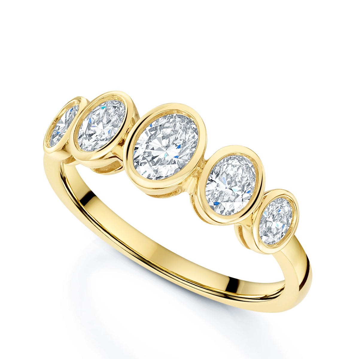 Berry's 18ct Yellow Gold Oval Cut Diamond Rub Over Five Stone Ring - Berry's Jewellers