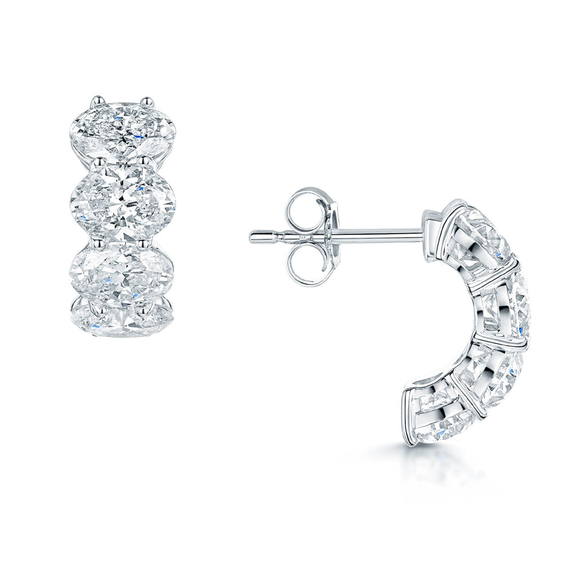 18ct White Gold Oval Cut Diamond Horizontally Set Half Hoop Earrings