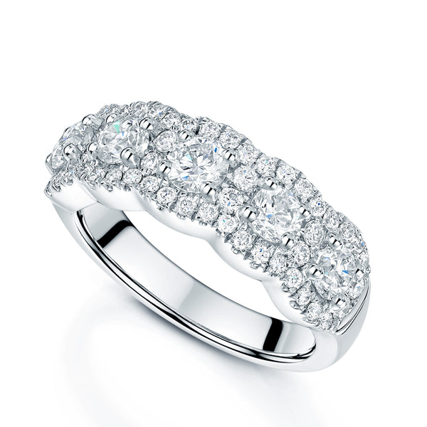 Berry's Platinum Round Brilliant Cut Five Stone Halo Dress Ring - Berry's Jewellers