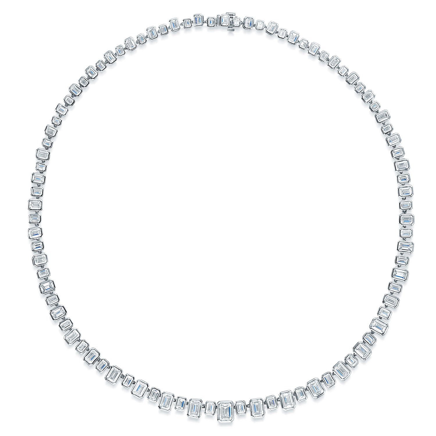 18ct White Gold Emerald Cut Diamond Rub Over Set Collarette
