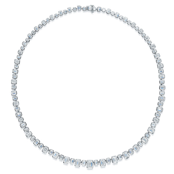 18ct White Gold Emerald Cut Diamond Rub Over Set Collarette