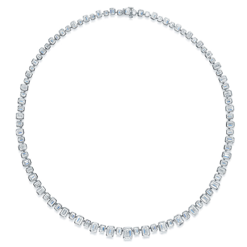 18ct White Gold Emerald Cut Diamond Rub Over Set Collarette