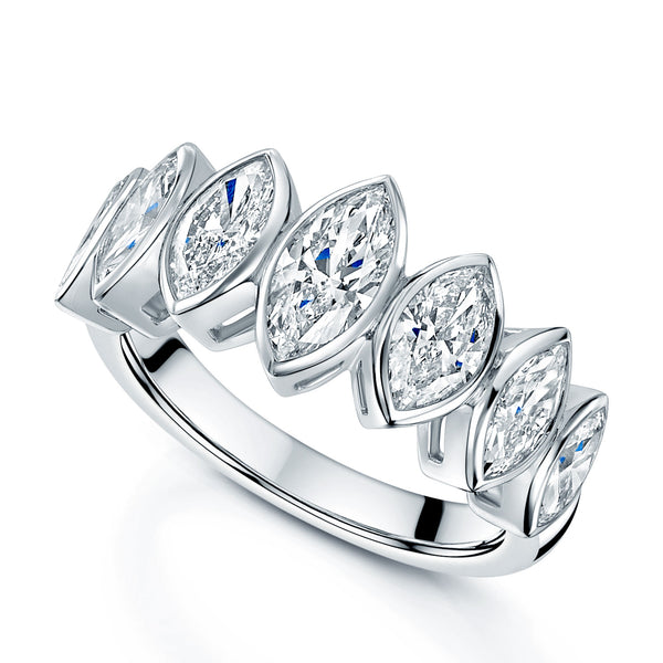 Platinum Marquise Cut Seven Stone Rub Over Set Ring
