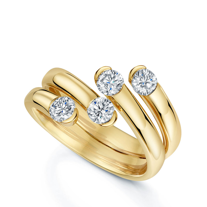 18ct Yellow Gold Round Brilliant Cut Diamond Double Twist Shaped Dress 18ct Yellow Gold Round Brilliant Cut Diamond Double Twist Shaped Dress