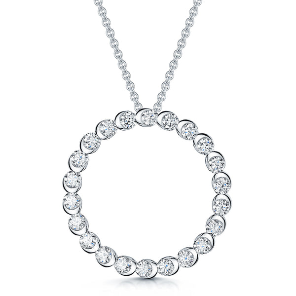 Berry's 18ct White Gold Round Brilliant Cut Diamond Rub Over Circle Pendant - Berry's Jewellers
