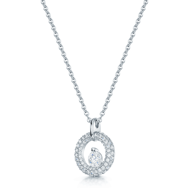 Berry's 18ct White Gold Diamond Circular Pave Set Pendant With A Single Diamond In Centre - Berry's Jewellers