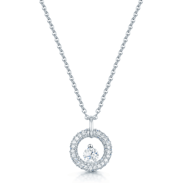 Berry's 18ct White Gold Diamond Circular Pave Set Pendant With A Single Diamond In Centre - Berry's Jewellers