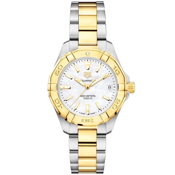 TAG Heuer Aquaracer 32mm Two-Tone White Mother of Pearl Dial Ladies Watch - Berry's Jewellers