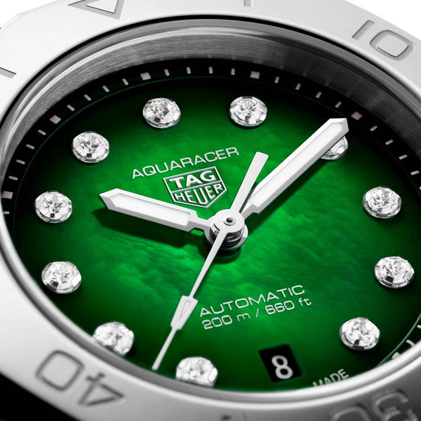 TAG Heuer Aquaracer Professional 200 Date 30mm Green Diamond Dial Automatic Watch - Berry's Jewellers