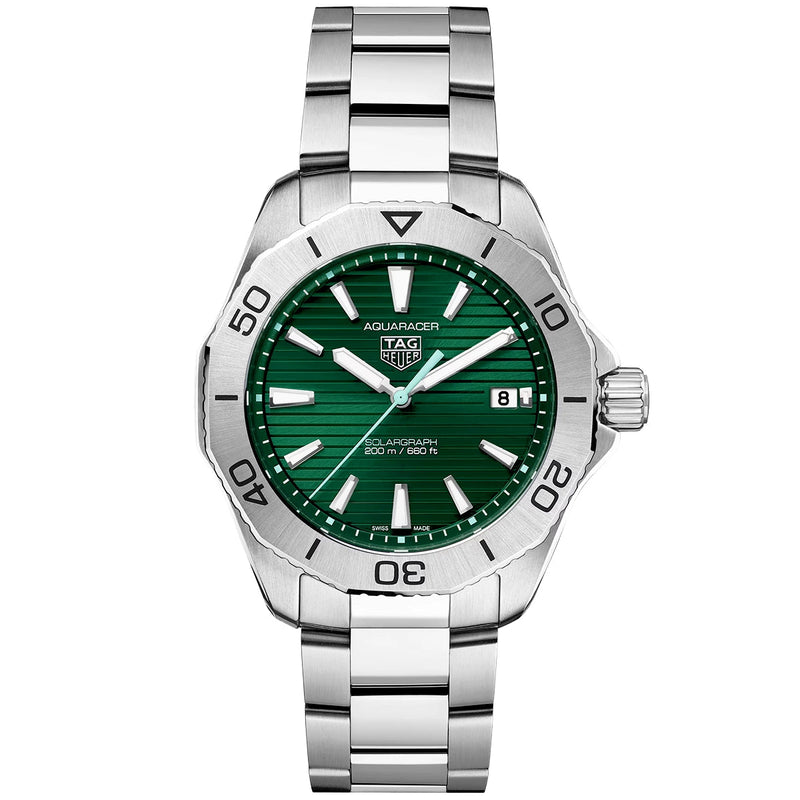 TAG Heuer Aquaracer Professional 200 Solargraph 40mm Green Dial Bracelet Watch - Berry's Jewellers