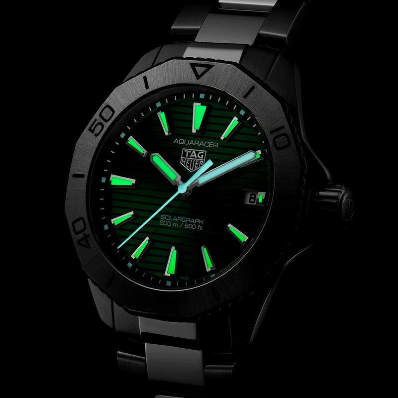TAG Heuer Aquaracer Professional 200 Solargraph 40mm Green Dial Bracelet Watch - Berry's Jewellers