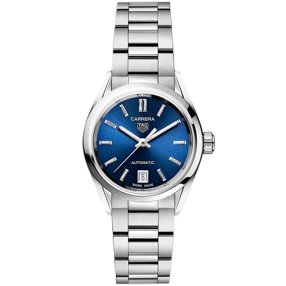 TAG Heuer Carrera 29mm Blue Sunray Dial Ladies Automatic Bracelet Watch - Berry's Jewellers