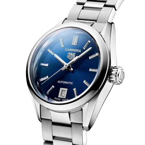 TAG Heuer Carrera 29mm Blue Sunray Dial Ladies Automatic Bracelet Watch - Berry's Jewellers