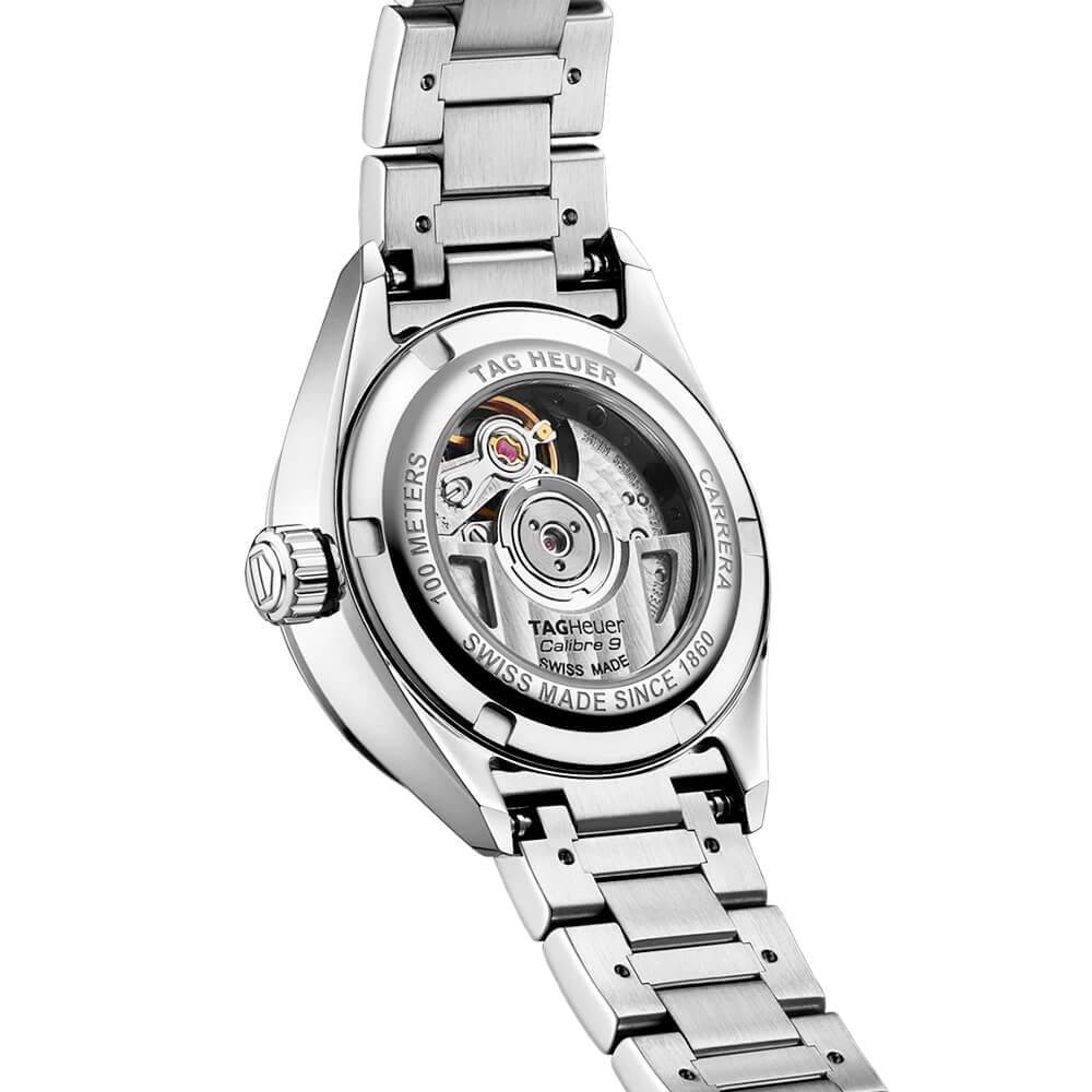 TAG Heuer Carrera 29mm Blue Sunray Diamond Dial Ladies Automatic Bracelet Watch - Berry's Jewellers