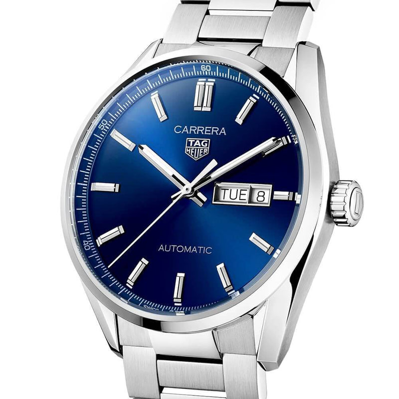TAG Heuer Carrera 41mm Blue Day/Date Dial Men's Automatic Bracelet Watch - Berry's Jewellers