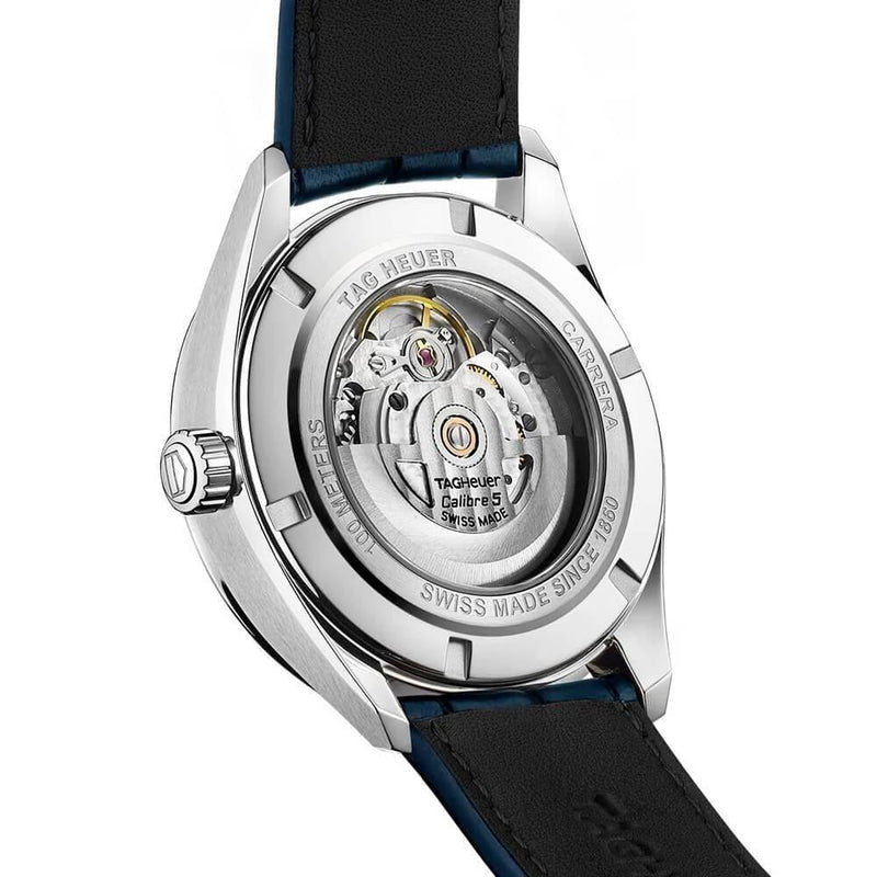 TAG Heuer Carrera 41mm Blue Day/Date Dial Men's Automatic Strap Watch - Berry's Jewellers