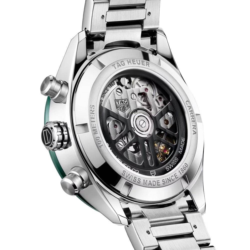 TAG Heuer Carrera 44mm Green Dial & Ceramic Bezel Automatic Chronograph Watch - Berry's Jewellers