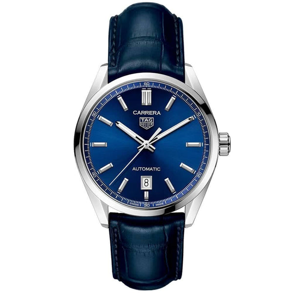 TAG Heuer Carrera Date 39mm Blue Dial Men's Automatic Strap Watch - Berry's Jewellers