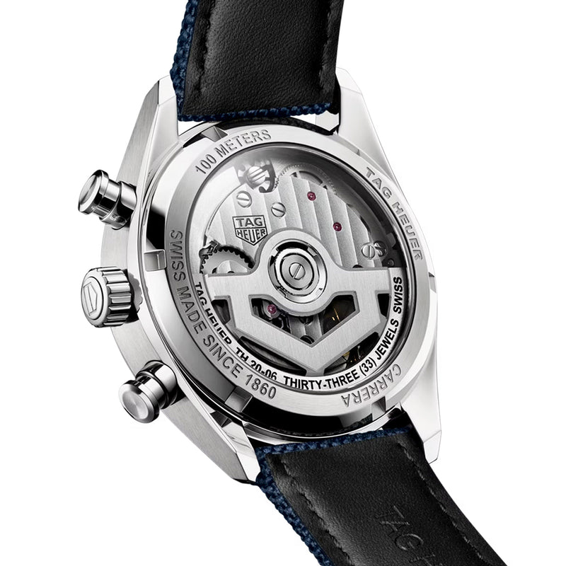 TAG Heuer Carrera "Skipper" 39mm Blue Dial Automatic Chronograph Strap Watch - Berry's Jewellers