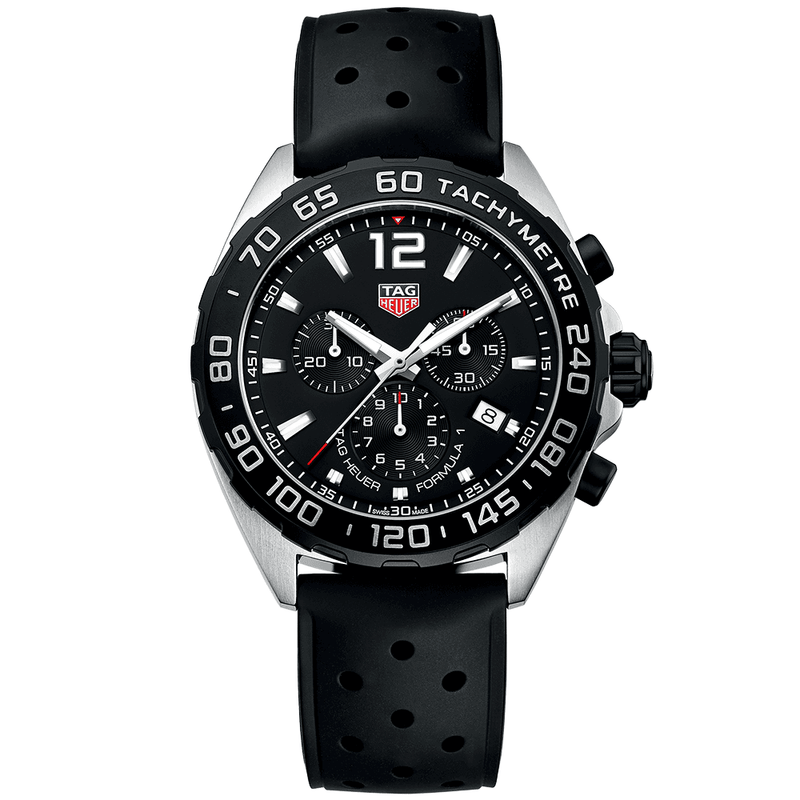 TAG Heuer Formula 1 43mm Black Dial Quartz Chronograph Rubber Strap Watch - Berry's Jewellers