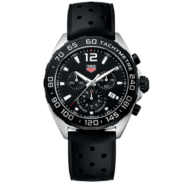TAG Heuer Formula 1 43mm Black Dial Quartz Chronograph Rubber Strap Watch - Berry's Jewellers