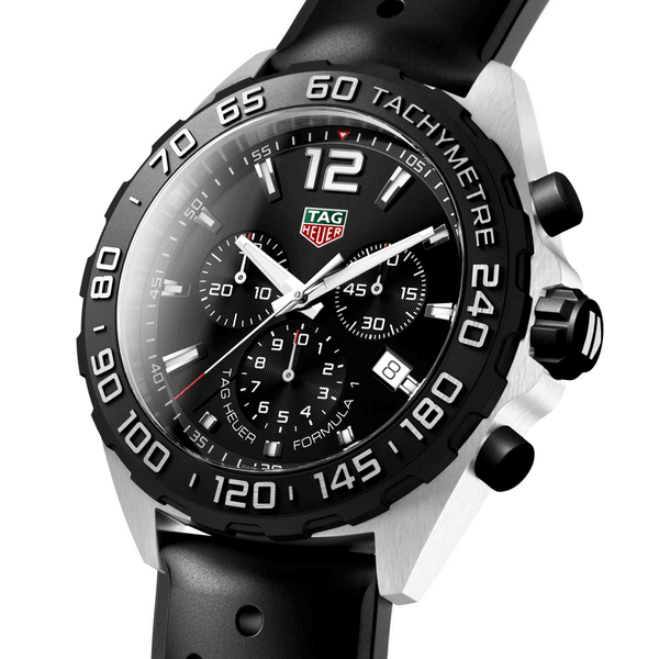TAG Heuer Formula 1 43mm Black Dial Quartz Chronograph Rubber Strap Watch - Berry's Jewellers